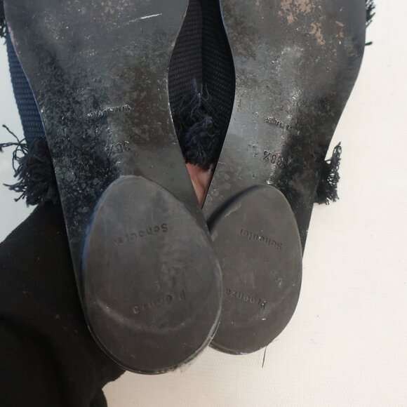 Proenza Schouler Black Fray Fringe Trim Canvas Slip-On Slide Sandal 38.5 US/8.5 - Picture 12 of 16